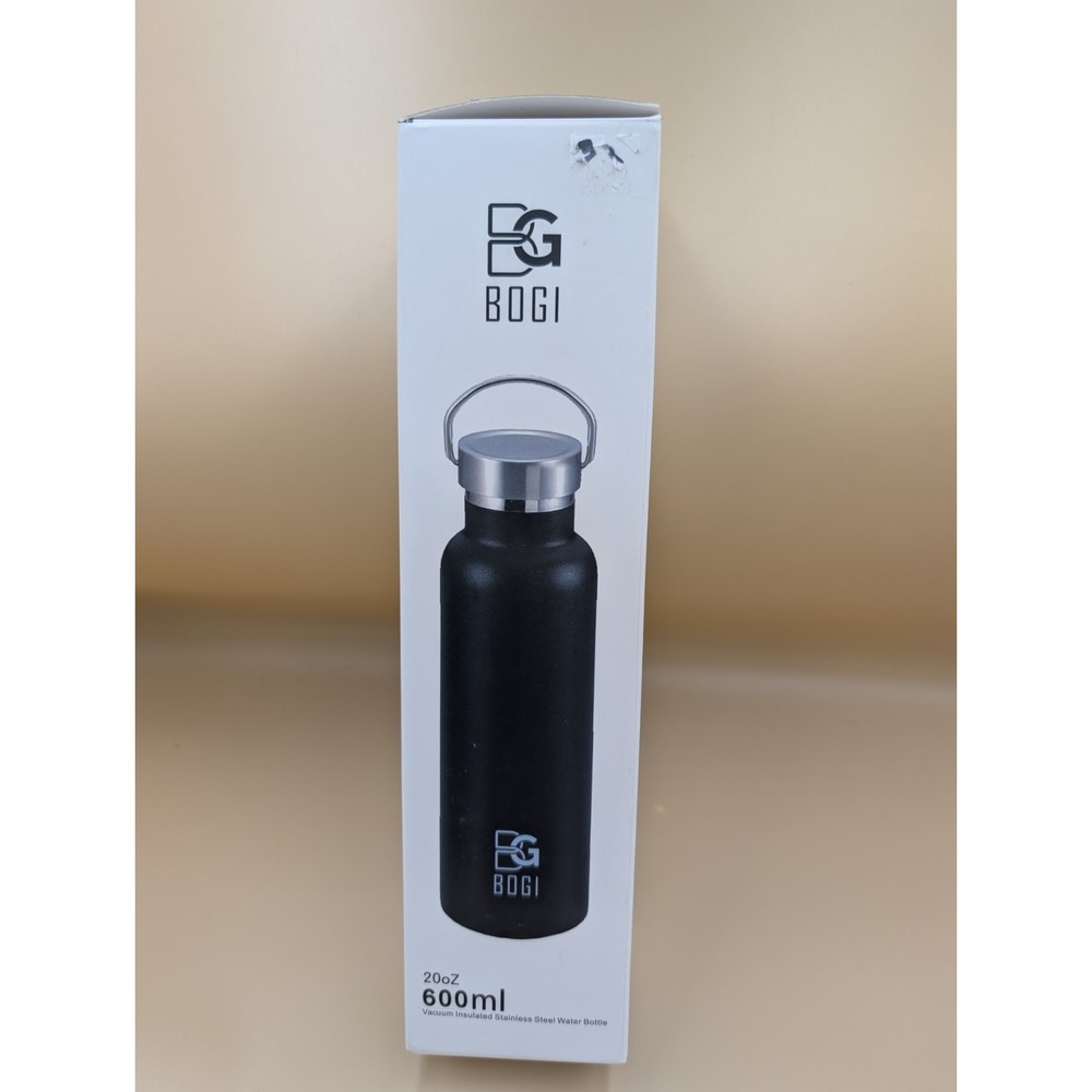 BOGI 20oz Fashion Sports Bottle Black 600ML 2 Cap Lids Straw New Insulated Water